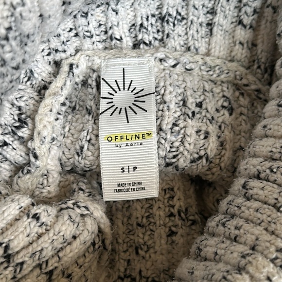 Aerie Offline Chillside Oversized Marl White Light Blue Black Turtleneck Sweater - Picture 10 of 11